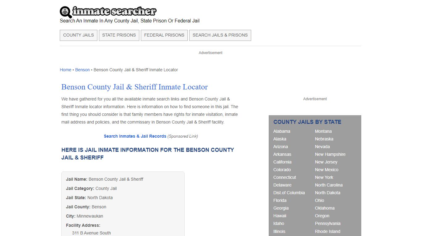 Benson County Jail & Sheriff Inmate Locator - Inmate Searcher